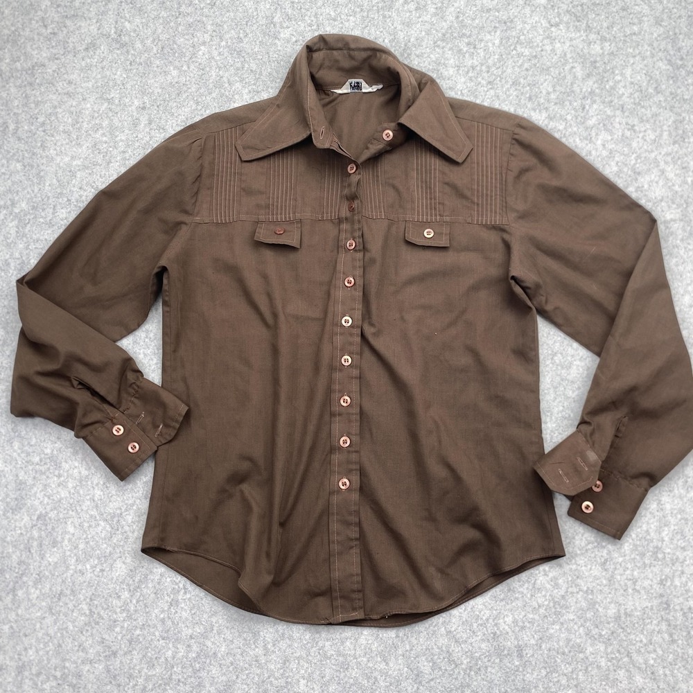 Vintage Miss Holly Shirt Juniors 32 Brown Pleated Western Long Sleeve *Marks*